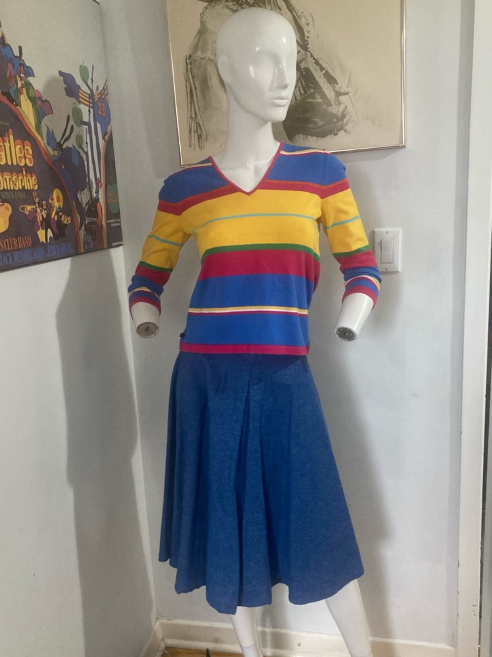 Vintage 90s Handmade Denim A Line Skirt - Rear Zipper